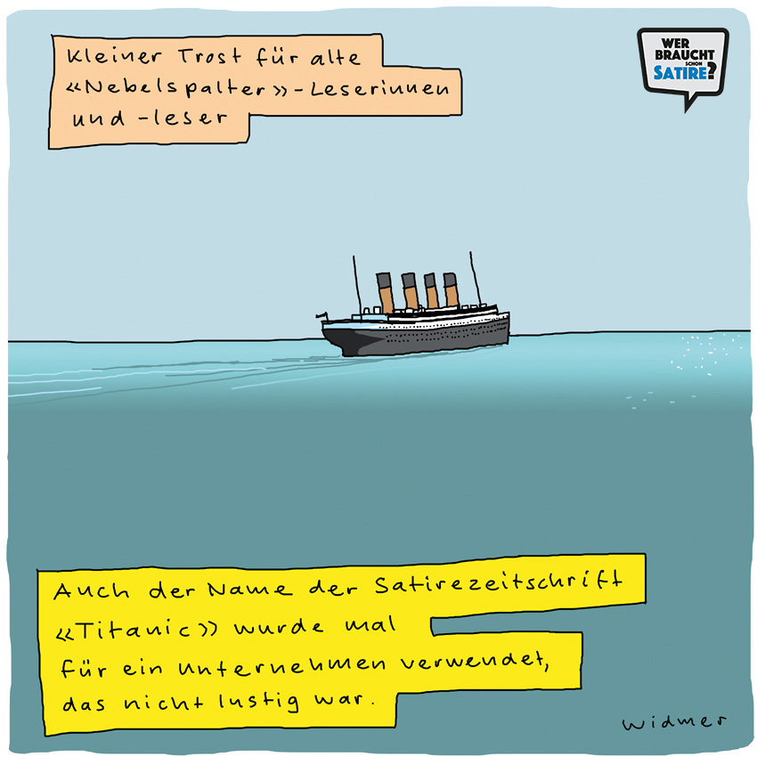 Cartoon von Ruedi Widmer – Wer braucht schon Satire? Aktion zur Stärkung der Schweizer Satire. Satire frei von Zensur, Investoren und Medienkonzernen – von den Künstler*innen direkt zu dir.