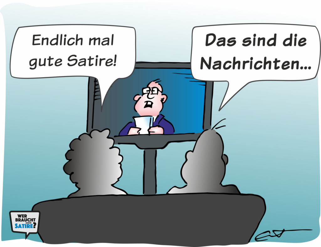 Cartoon von Bernd Eisert  Wer braucht schon Satire? Aktion zur Stärkung der Schweizer Satire. Satire frei von Zensur, Investoren und Medienkonzernen – von den Künstler*innen direkt zu dir.
