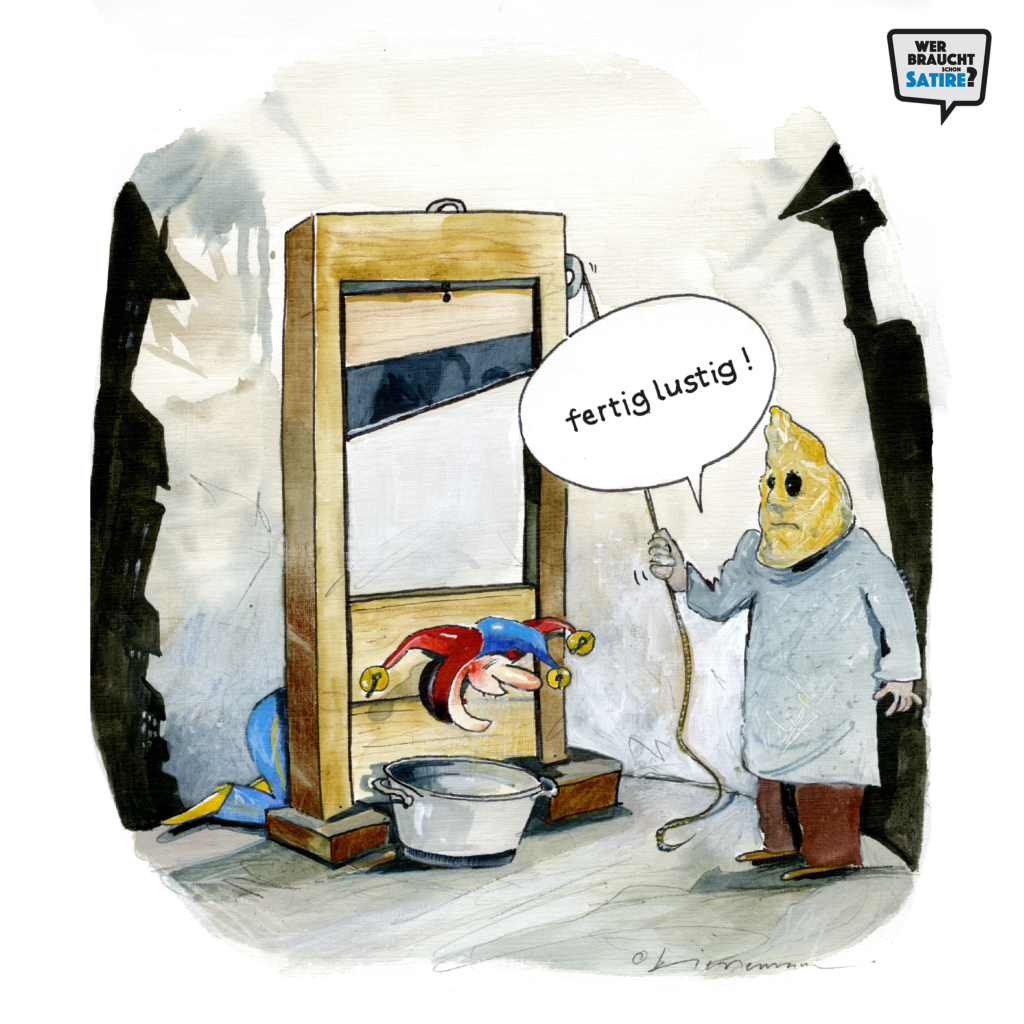 Cartoon von Chrigu Biedermann – Wer braucht schon Satire? Aktion zur Stärkung der Schweizer Satire. Satire frei von Zensur, Investoren und Medienkonzernen – von den Künstler*innen direkt zu dir.