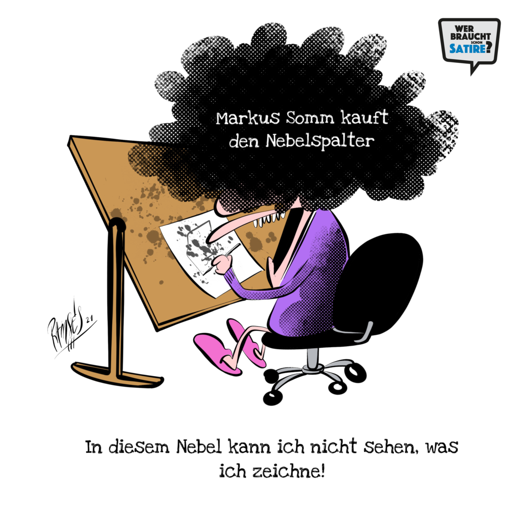 Cartoon von Ramses – Wer braucht schon Satire? Aktion zur Stärkung der Schweizer Satire. Satire frei von Zensur, Investoren und Medienkonzernen – von den Künstler*innen direkt zu dir.