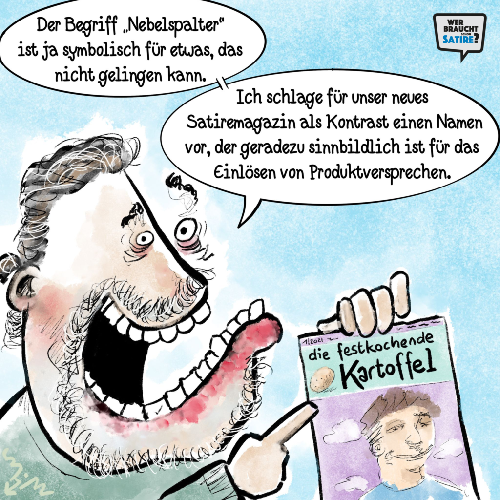 Cartoon von Michael Mittag – Wer braucht schon Satire? Aktion zur Stärkung der Schweizer Satire. Satire frei von Zensur, Investoren und Medienkonzernen – von den Künstler*innen direkt zu dir.