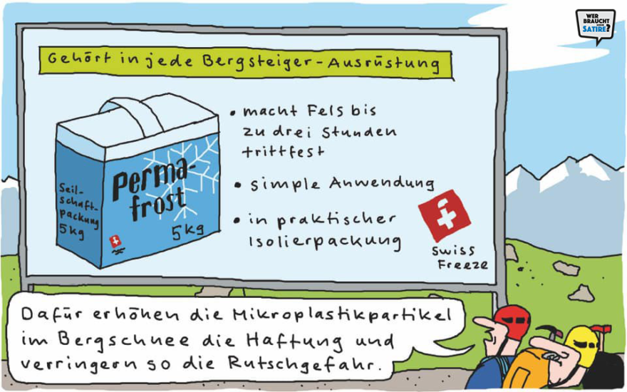 Cartoon von Ruedi Widmer – Wer braucht schon Satire? Aktion zur Stärkung der Schweizer Satire. Satire frei von Zensur, Investoren und Medienkonzernen – von den Künstler*innen direkt zu dir."