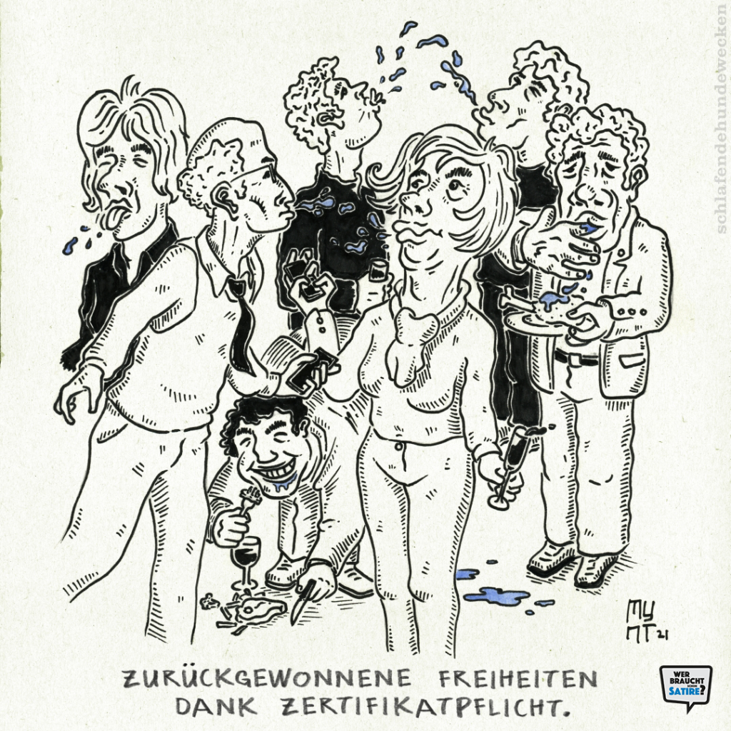 Cartoon von Mynt – Wer braucht schon Satire? Aktion zur Stärkung der Schweizer Satire. Satire frei von Zensur, Investoren und Medienkonzernen – von den Künstler*innen direkt zu dir.